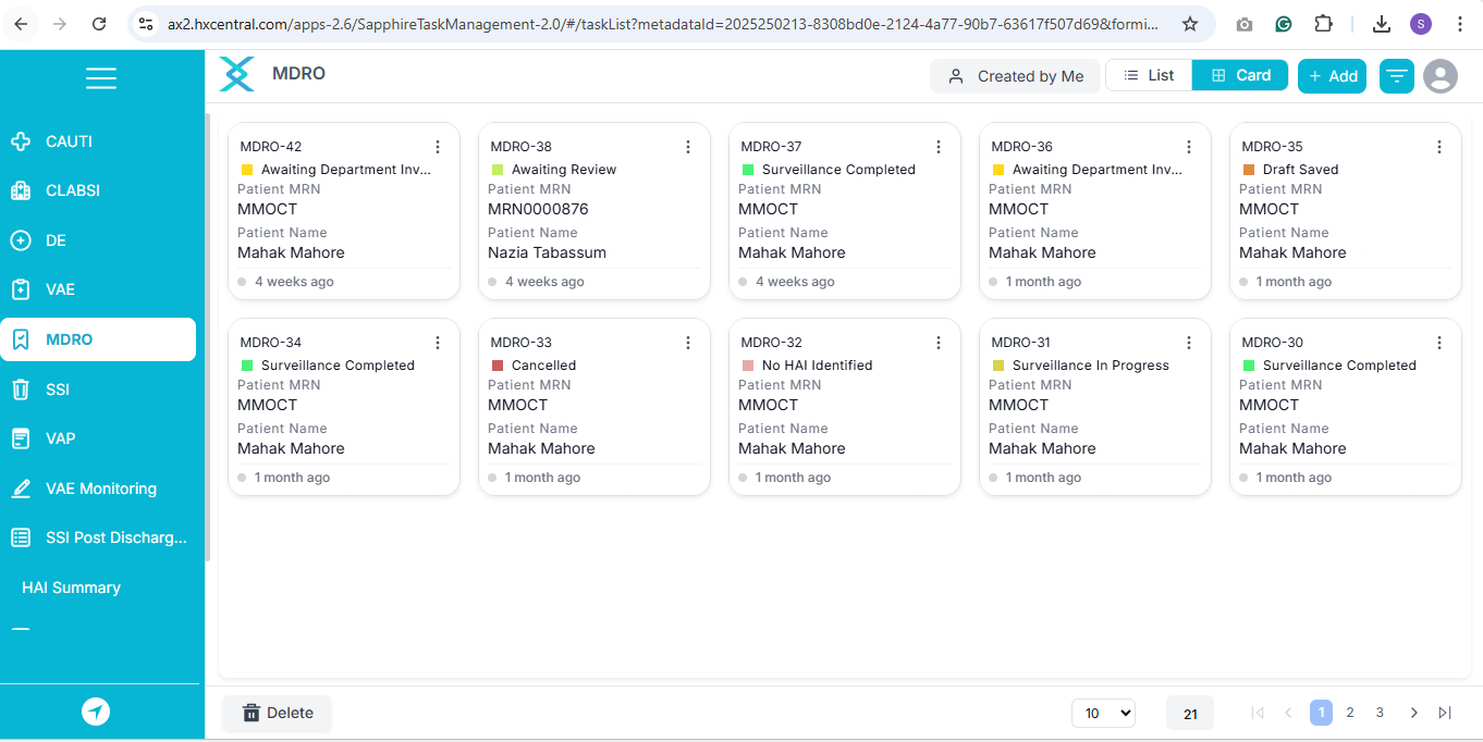 HxCentral MDRO Monitoring-